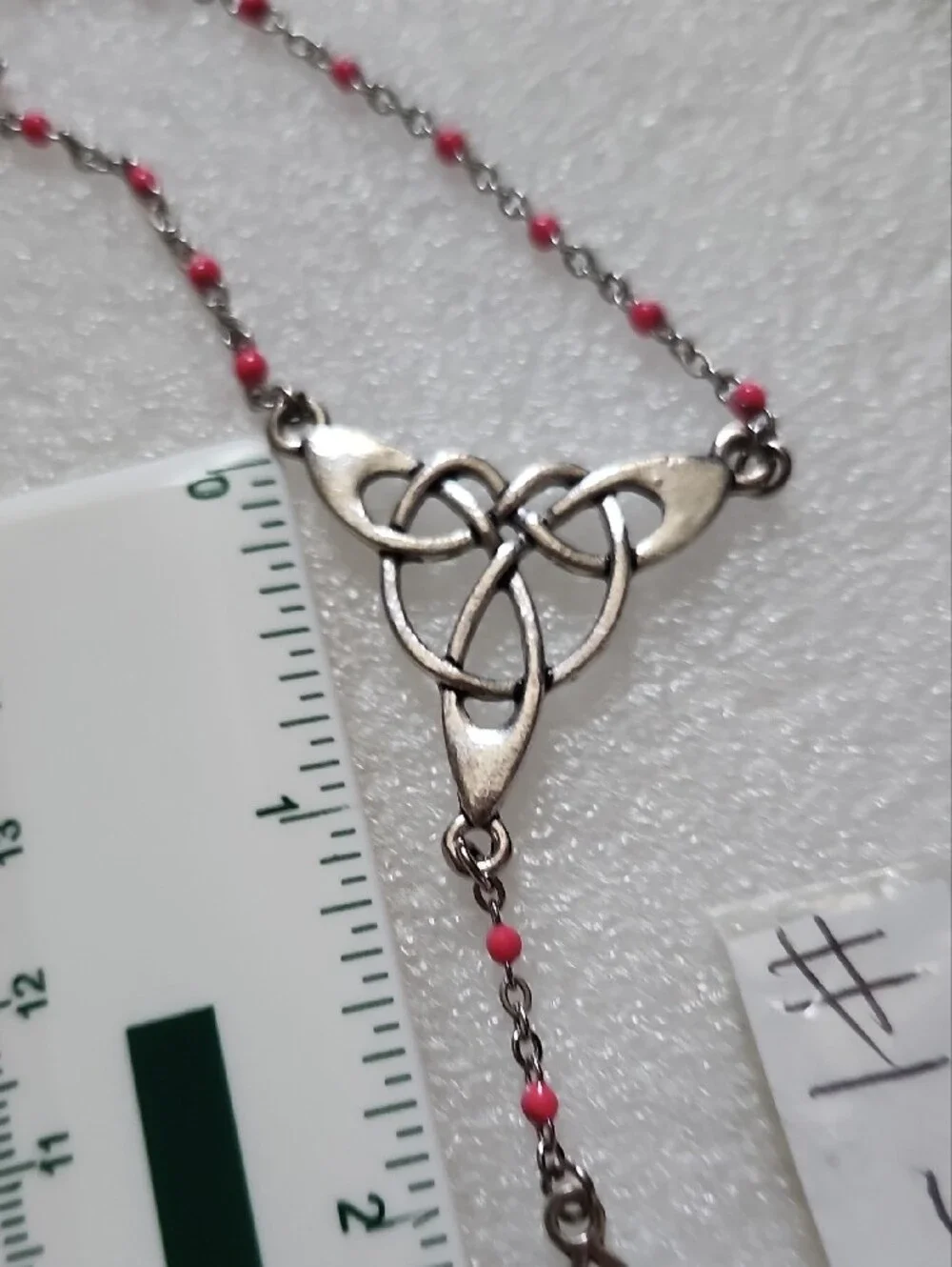 Hand Crafted Silver and Pink Celtic Drop Necklace